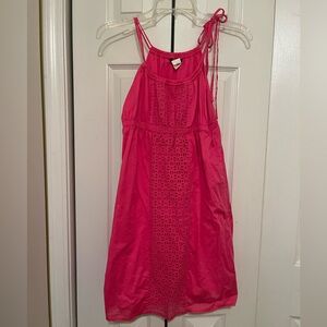 J. Crew Pink Embroidery Detailed Tie Strap Dress 100% Cotton